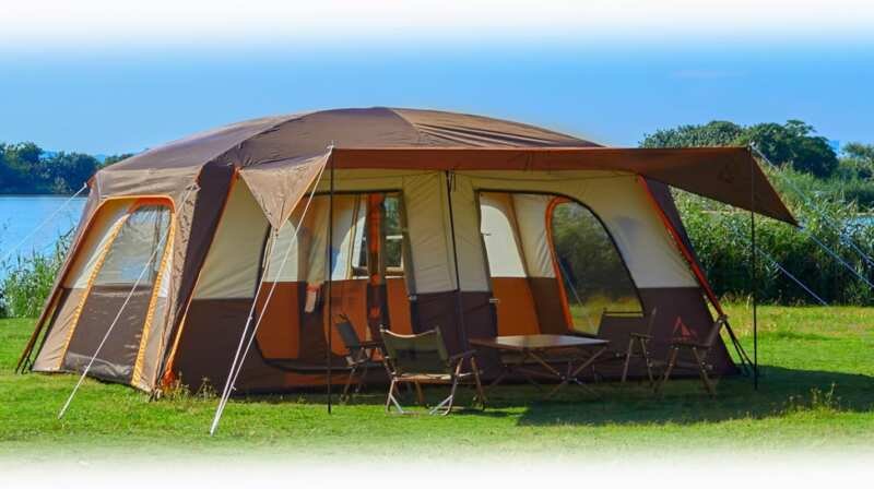 KTT Extra Large 12-14 Person Family Cabin Tent with 2 Doors and 4 Mesh