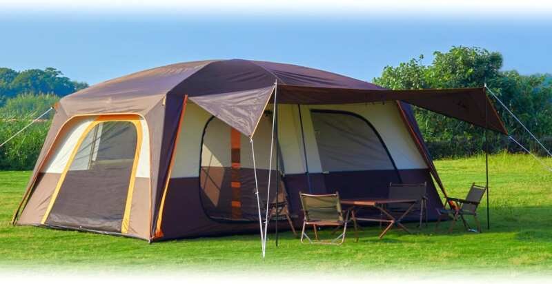 Extra Large 12-14 Person Waterproof Cabin Tent with 2 Rooms, Mesh Wind