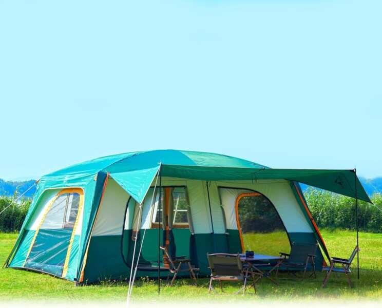 Extra Large 10-12-14 Person Waterproof Double-Layer Cabin Tent with 2