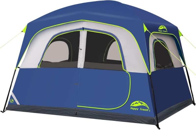 Happy Travel 6-Person Blackout Cabin Tent with Rainfly, Light Blocking