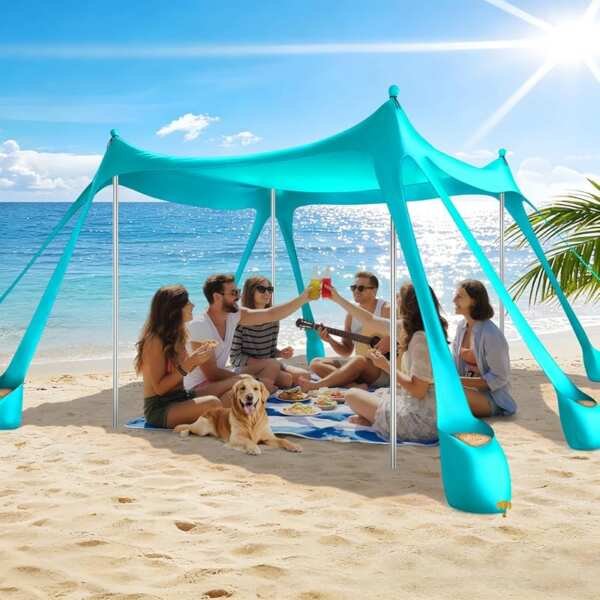 Pop-Up Beach Canopy with UPF 50+ and Sandbags for Camping, Fishing & P