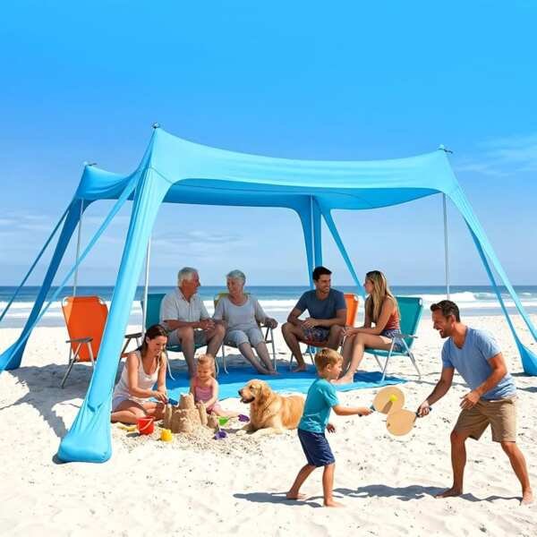 Purebox 10x10FT Beach Shade Tent – UPF 50+, Sandbags & Poles Included
