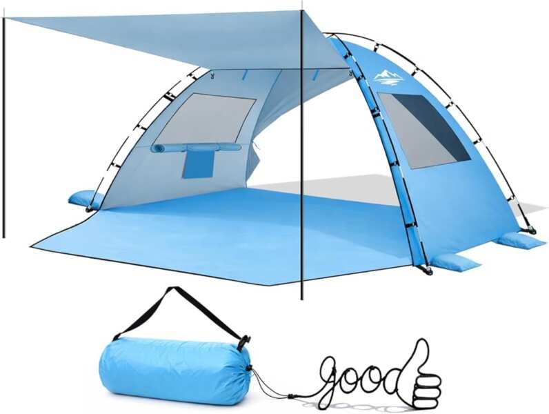 Purebox 2-4 Person UPF50+ Lightweight Beach Cabana, Easy Pop-Up Sun Sh