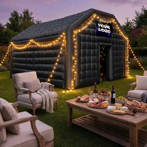 Inflatable Party Tent 16.5x13x12Ft with Blower, Oxford Fabric Black Ev
