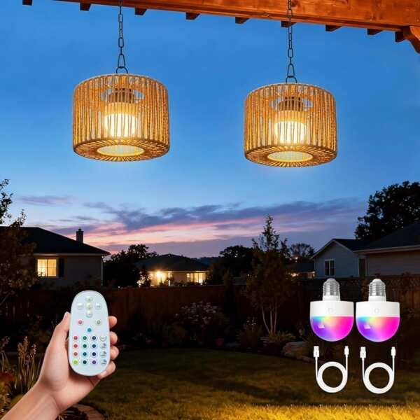 Rechargeable Battery Operated Chandelier with RGB Bulb, Boho Hanging L