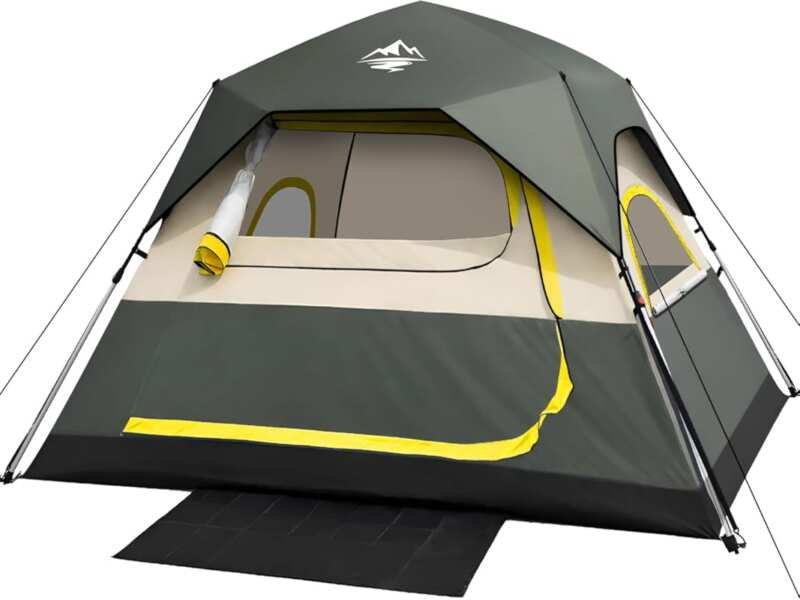 4 Person Instant Cabin Tent Setup in 50 Seconds with Rainfly, Windproo