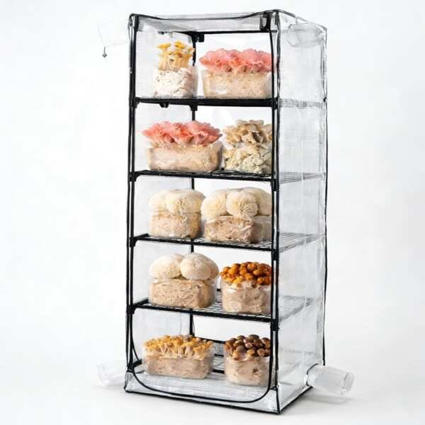 Sturdy Indoor Mushroom Grow Tent with Racks for Trays, Blocks & Kits,