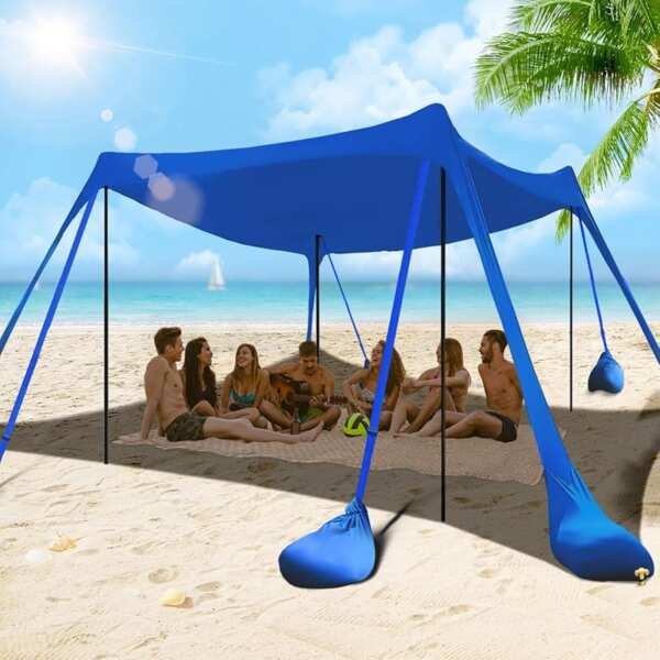 besuhot 10x10FT Beach Shade Canopy with UPF50+ & 8 Sandbags for Camping & Fishing