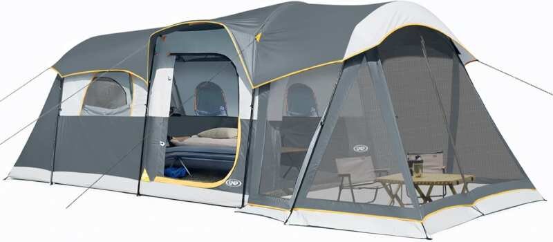 UNP 8-Person Waterproof Tunnel Tent with Screen Porch, Family Camping 