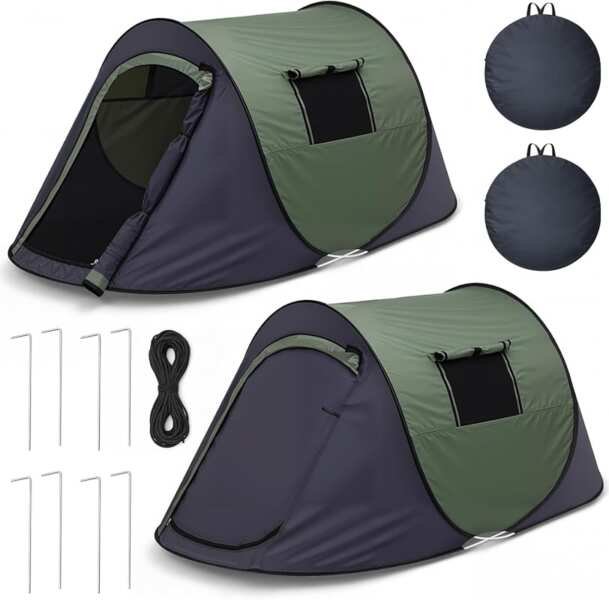 2 Pcs 1 Person Pop-Up Camping Tent: Windproof, Easy Setup Portable Ten