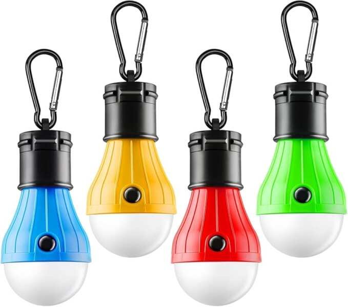 FLY2SKY Portable LED Tent Lamp with Clip Hook, 4-Pack Lanterns for Cam