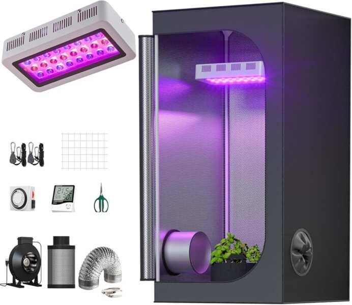 Full-Spectrum 300W LED Grow Light Complete Indoor Hydroponics Setup wi