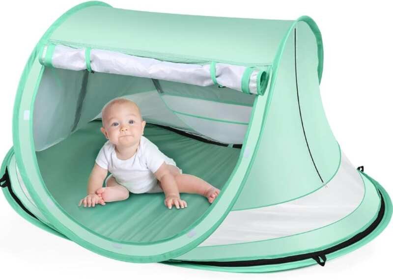 Large Pop Up Baby Beach Tent with Mosquito Net & UPF 50+ Sun Protection for Travel