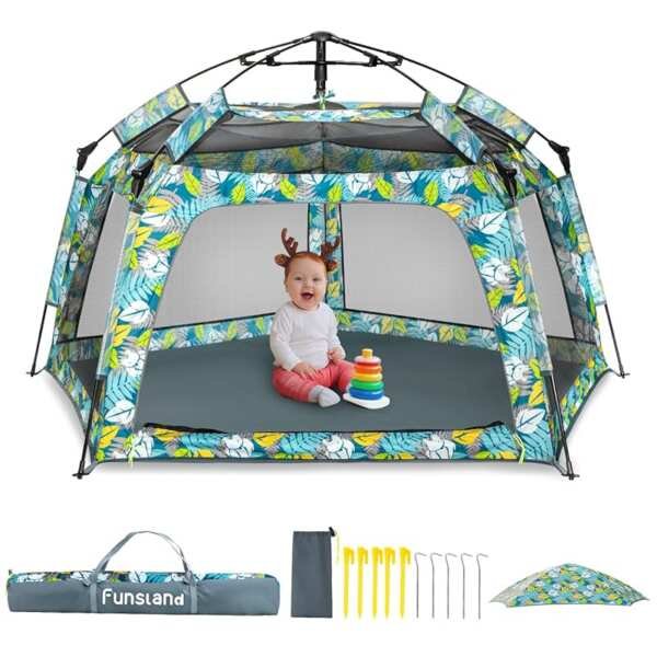 Baby Playpen Pop-up Tent with Canopy and Travel Bag for Outdoor & Indoor Use
