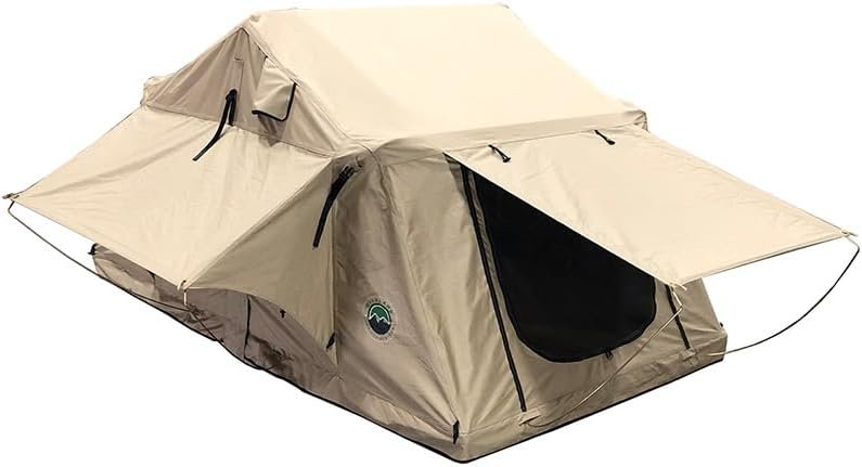 3-Person Roof Top Tent with Tan Base & Green Rainfly
