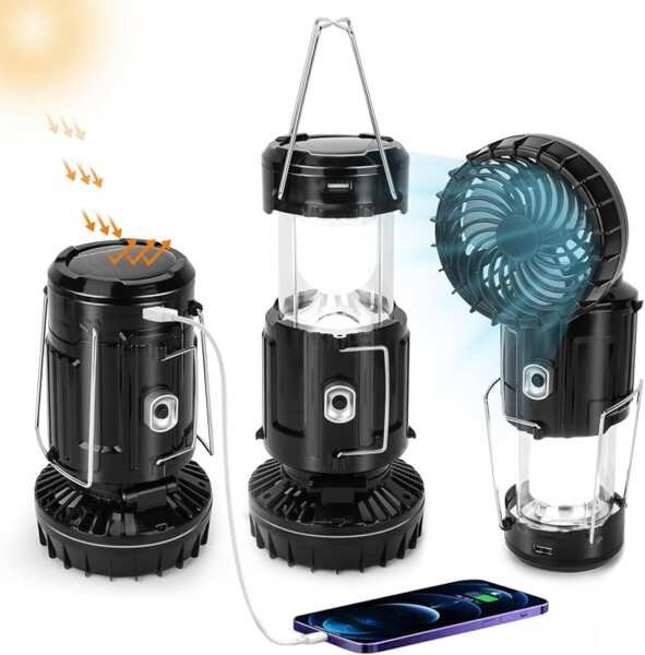2026 Upgrade Solar Portable Lantern with Rechargeable Fan, Lightweight