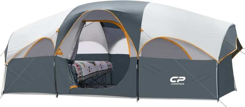 CAMPROS CP 8 Person Family Camping Tent, Weather Resistant with 5 Larg