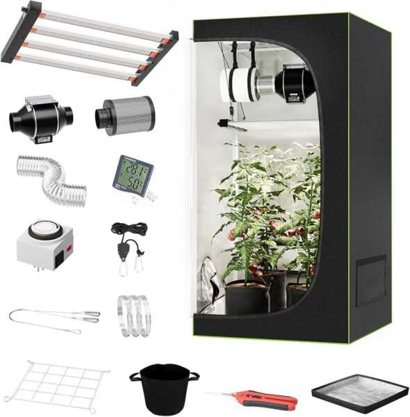 Specilite 3x3FT Grow Tent Kit with 250W Dimmable Full-Spectrum LED & Reflective Mylar