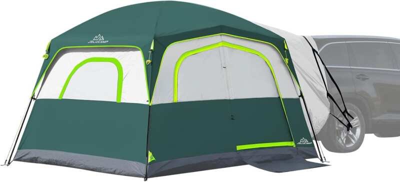 JELUCAMP 6-Person Waterproof SUV Tent with Tailgate Attachment for Eas