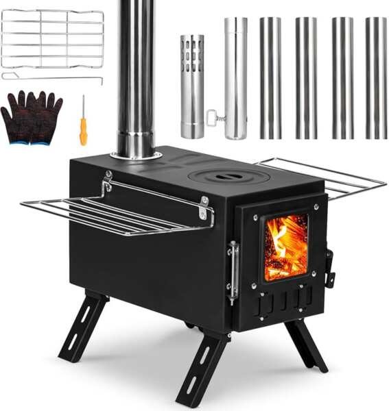 Upgraded Portable Wood Stove with Large Firebox for Compact Outdoor Co