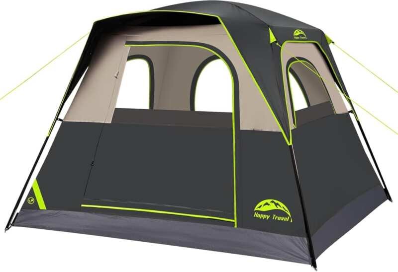 Happy Travel 4 Person Camping Tent - Waterproof, Easy Setup with Rainf