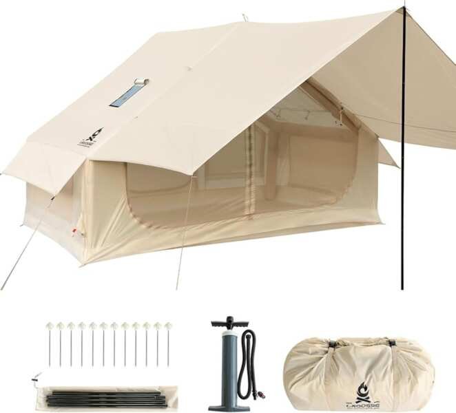 4 Season Inflatable Glamping Tent with Skylight, Stove Jack & AC Port 