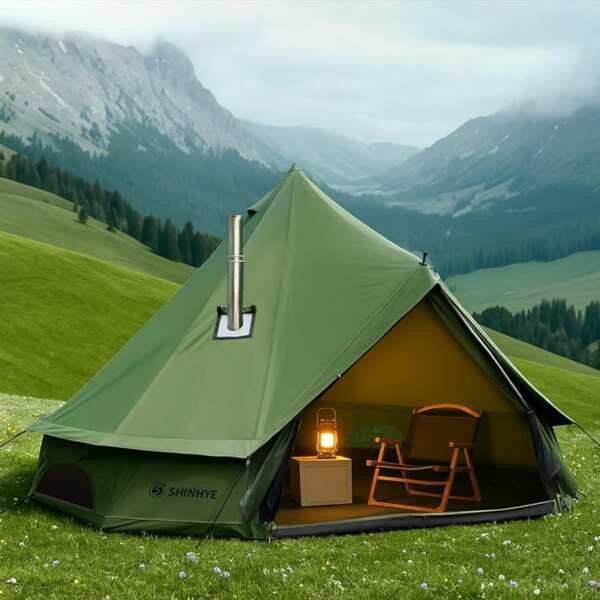 Canvas Bell Yurt Tent with Stove Jack, Waterproof Luxury 4-Season Cott
