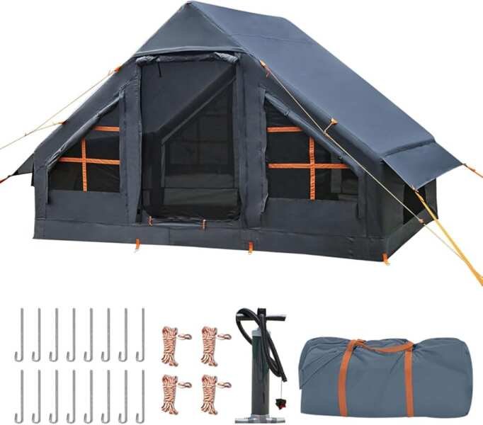Inflatable Easy Blow-Up 4-Seasons Waterproof Tent with Hand Pump for F