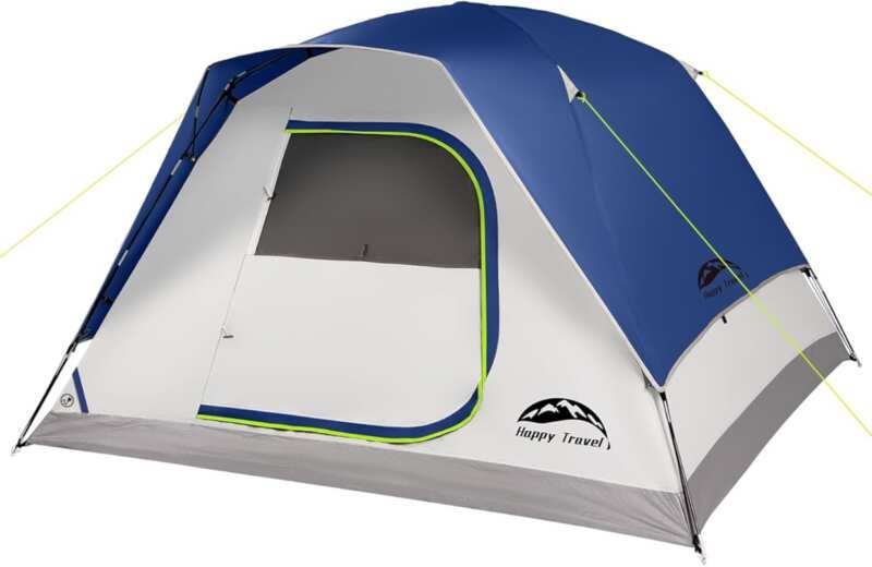 Happy Travel 4-Person Dome Tent with Waterproof Easy Setup, Rainfly &