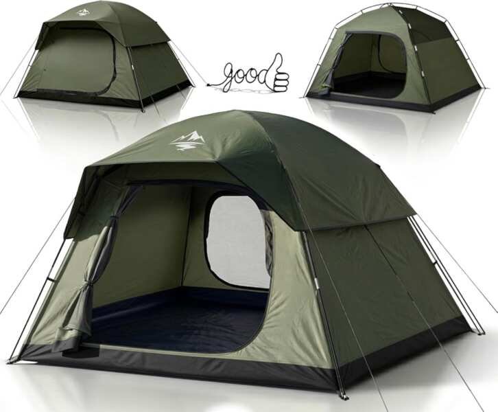 Purebox 4 Person Double Layer Tent, 2 Doors, Rainfly, Windproof & Wate
