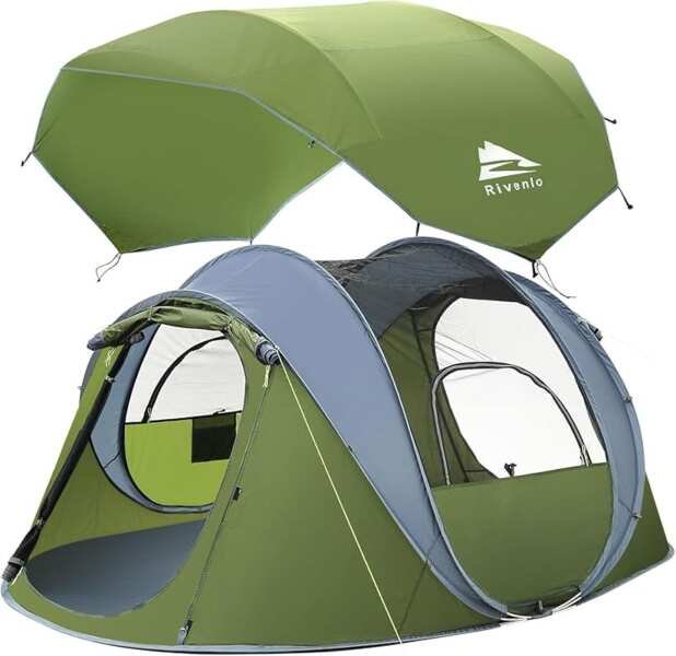 4/6 Person Easy Pop Up Camping Tent with Skylight, Rainfly, and Quick 