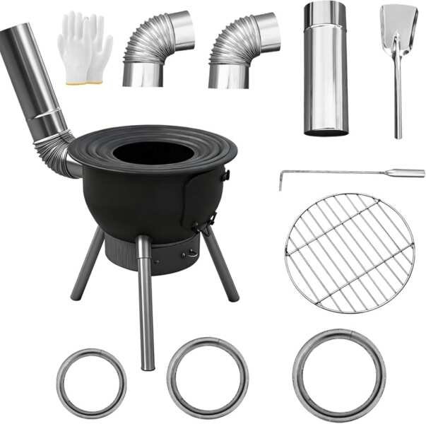 Outdoor Wood Burning Stove with Chimney Pipe, 16.8” Cooking Surface fo