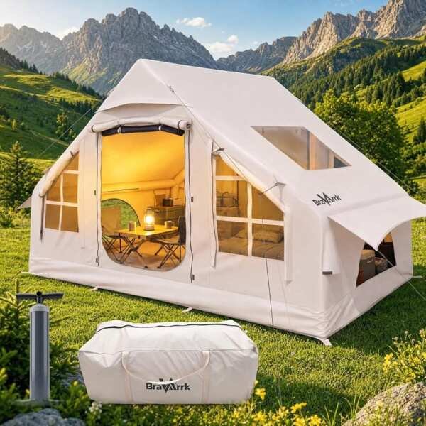 4-6 Person Waterproof Inflatable Hot Tent with Skylight, Stove Jack & 